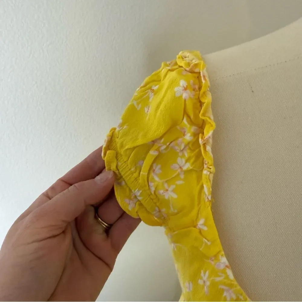 [Sophie Rue] Yellow Floral Ruffled Babydoll Mini Dress - Size Small